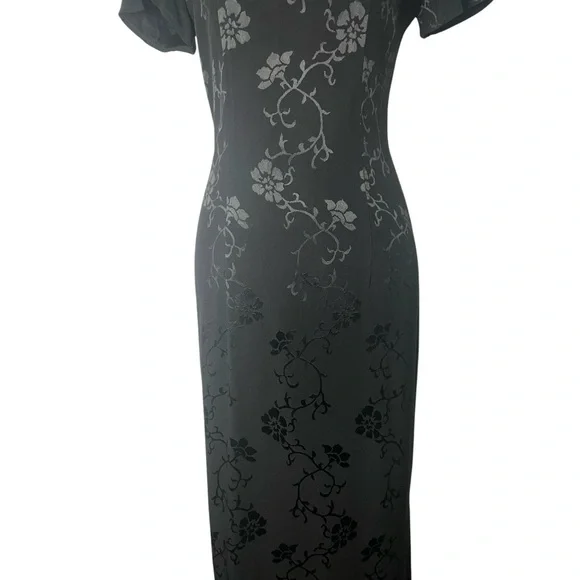 Blue Stem vintage women floral satin embossed chiffon Chinese maxi size 10 black - Picture 3 of 9